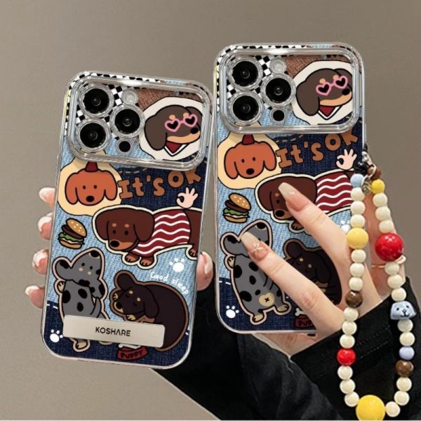 Sarung Telefon Ins Korea + Pemegang + Lanyard untuk iPhone 11 16 15 14 13 12 Pro Xs Max XR X 6 6s 7 8 Plus Sarung Sarung Telefon Kalis Kejutan Penutup Belakang Pelindung