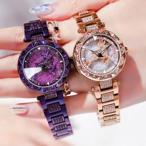 Jam Tangan Berputar, Model Terkini pada tahun 2025, Pergerakan Kuarza Wanita, Berlian Penuh, Reka Bentuk Langit Berbintang, Gaya Panas, Fesyen, Elegan dan Mewah, Tahan Lama, Cantik Watches