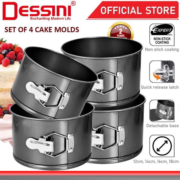 DESSINI ITALY 4 IN 1 12cm 14cm 16cm 18cm Round Metal Mold Non Stick Detachable Baking Cake Mould Bake Pans Acuan Kek