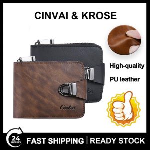 Wallets Dompet, dompet lelaki, dompet pendek, klip kad, beg rantai tukar, slot kad berbilang kapasiti besar, kulit PU, dompet, mudah, retro, masa lapang Bags