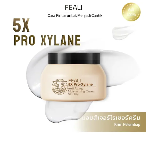 FEALI 5X Pro Xylane Moisturising Cream Krim Pelembap Susu Kambing (Halal Certified)untuk penjagaan wajah, memberikan kelembapan dan kelembutan kulit.
