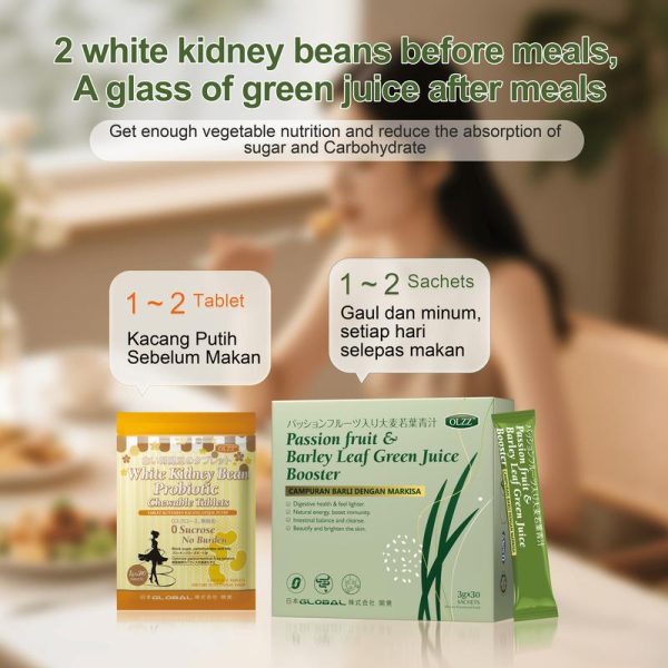 Pakej Eksklusif Siaran Langsung 【OLZZ Green Juice + White Kidney Bean Set!】Disahkan Saintifik oleh Institut Jepun