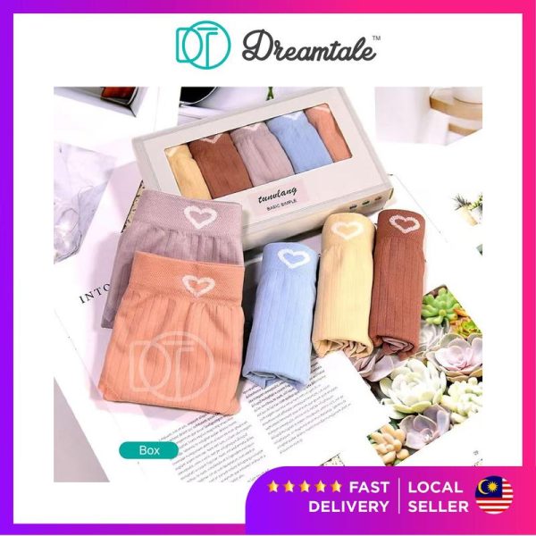 Dreamtale Women Panties Underwear LOVE 5 Pcs Panties Set Cotton Spandex Ladies Panties Seluar Dalam Wanita WCO213 Soft Dusty Pink Mozzi Mozii seluar dalam