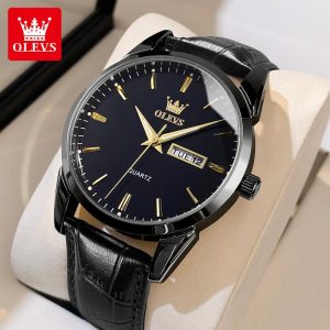 【1-year warranty】OLEVS Jam Tangan Perempuan Lelaki Watch 2025 Original Casual Waterproof Quartz Luminous Leather Watch Men Watches MEW68-9-8 Tahan Karat
