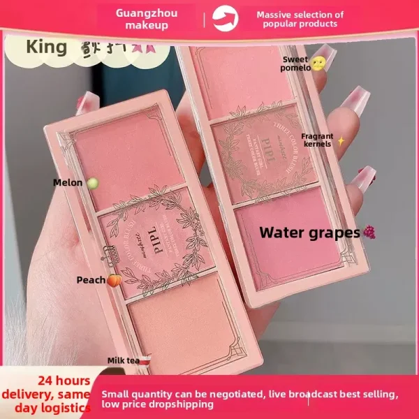Pemerah Pipi, PIPL, Pemerah Pipi Tiga Warna, Pemerah Pipi Kusam, Kemasan Matte, Warna Oren Teh Buih, Tahan Lama, Sesuai untuk Solekan Bogel Makeup