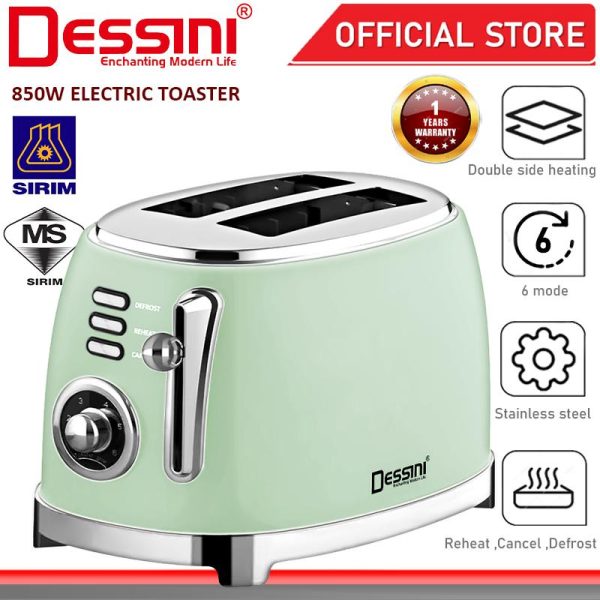 DESSINI ITALY 2 Slide Double Sided Electric Bread Toaster Sandwich Maker 6 Levels Pop Up Panini Baking Grill Oven
