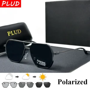 Cermin Mata Hitam Berubah Warna Terpolarisasi, Bingkai Penerbang Jambatan Berganda, Untuk Lelaki, Sesuai untuk Memandu dan Memancing, Cermin Mata Hitam Eyewear Sunglasses PLUD