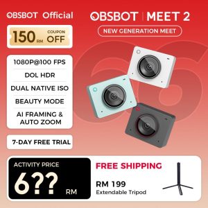 OBSBOT Meet-2 AI-Powered 4K Webcam, AI Auto Framing and Fast Auto Focus,High Resolutions up to 4K@30fps / 1080P@60fps,Gesture Control,Built-in Dual Omnidirectional Microphones