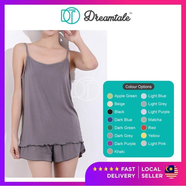 Dreamtale Pyjamas Ruffles Hem Singlet Set Pyjamas Baju Tidur Wanita Nightwear Sleepwear Set Baju Tidur Perempuan WCO335