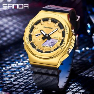 Jam Tangan Fesyen Mewah, AW24 SANDA 3167, Pelbagai fungsi, Berkilau, Untuk Wanita dan Lelaki, Paparan Dwi, Jam Tangan Analog-Digital Sukan