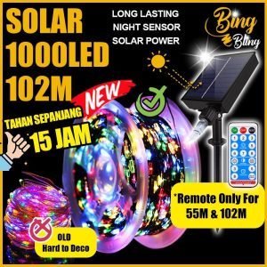 【Bing Bling】2025 V2 + Roller Viral Lampu Raya 8Modes【102 | 55 | 44 | 33 | 22 | 12M 】SOLAR LED Outdoor Waterproof Lampu Lip Lap Klip Kelip Kelip2 Warna Warni Fairy String Colour Light Lighting Taman Hiasan Decoration Garden Lights Power Purple