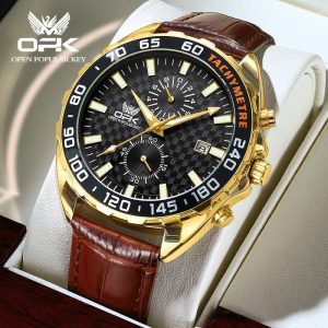 OPK Jam Tangan Lelaki Original Waterproof Watch Men Quartz Analog Genuine Leather Business Sun Moon Star Multifunctional Calendar Luminous Fashion Men's Watches 8163 Material logam+kulit dalam stok Warna berbilang Pejabat parti pemberian hadiah