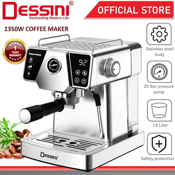 DESSINI ITALY 20 Bar 1.8L Espresso Coffee Maker Brew Froth Cappuccino Latte Machine Milk Frothing Bubble Steamer