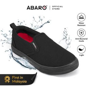 ABARO Water Resistant W2628D W2628B W2628A Anti-Bacterial Canvas Shoes/Black School Shoes/Kasut Kalis Air/Kasut Sekolah Hitam/