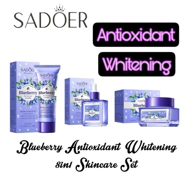 YGwithLOVE beautyShop SADOER Blueberry Moisturizing Antioxidant Nicotinamide Whitening Skincare Set (3in1) (Cleanser, Serum, Face Cream) Niacinamide wajah skincare Toner Soap