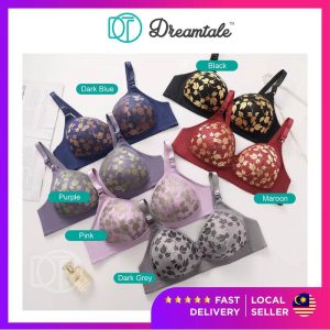[Plus Size CD Cup] Dreamtale Women Bra Floral Leaf Wireless Bra Push Up Coli Wanita Baju Dalam Wanita WCO337