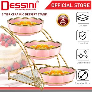 DESSINI ITALY 3 Tier Ceramic Dessert Stand Tower Cake Display Rack Snack Platter Fruit Bowl Party Serving Tray Plate