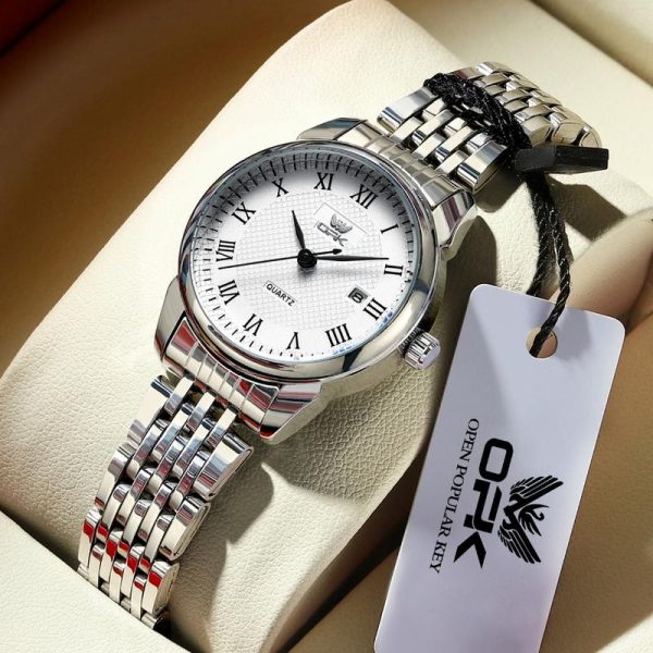 【Garanti 1 tahun】OPK Jam Tangan Perempuan Wanita Original Waterproof Analog Quartz Movement Stainless Steel Luminous Calendar Business Leisure Black and White Women Watch 6007 Rotundity Bahan logam dalam stok Banyak warna Pejabat parti pemberian hadiah