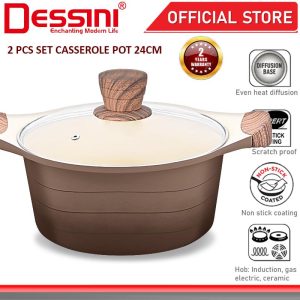 DESSINI ITALY XWB-24 Die Cast Aluminium Non Stick Casserole Pot Bowl Deep Fry Pan Induction Cookware PERIUK (24cm)