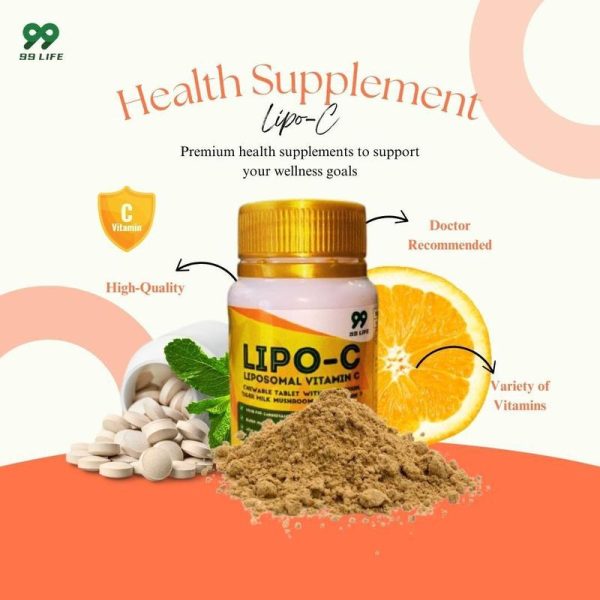 LIPO - C (Liposomal Vitamin C) - 60's Chewable tablet with Magnesium, Tiger Milk Mushroom and Vitamin D By 99 Life