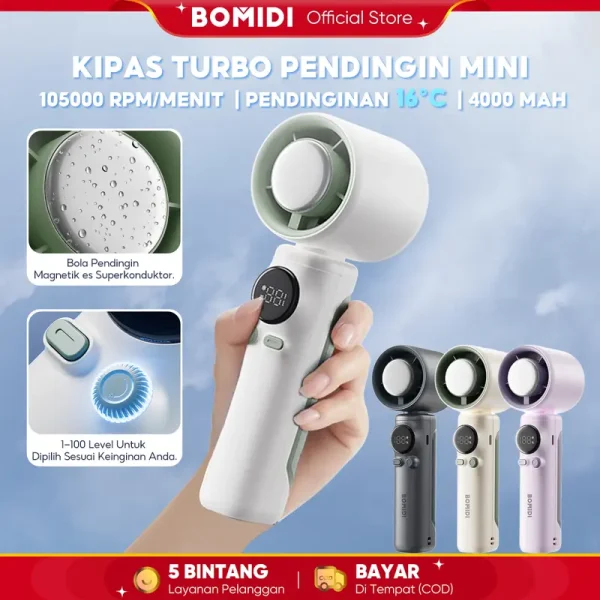 BOMIDI 3 in 1 High Speed Handheld Fan Portable Quiet Battery Rechargeable Mini Fan 100 Speeds LED Display Turbo Fan