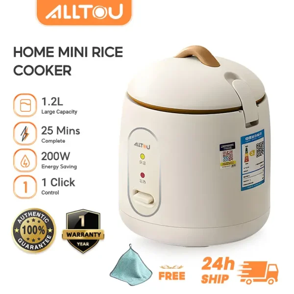ALLTOU Mini Rice Cooker 1.2L Multi-Functional Electric Rice Cooker 200W Household Rice Cooker Non-stick Pot and Steamer rice cooker
