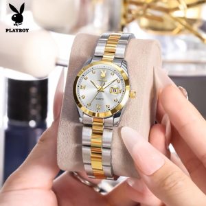 PLAYBOY 3503 Jam Tangan Wanita Kalis Air Keluli Tahan Karat Asli Dengan Kotak Fesyen Kuarza Berkilau Logam Bulat Pelbagai Warna Sesuai untuk Perniagaan Pejabat dan Pesta Waranti 3 tahun Penghantaran Percuma Hadiah Ideal Watches