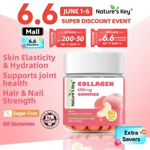 [Promote] Nature’s Key Kolagen gummies dengan Vitamin C, E, dan Biotin, suplemen peptida kolagen terhidrolisis untuk menyokong kesihatan kulit glutathione collagen vitamin skin