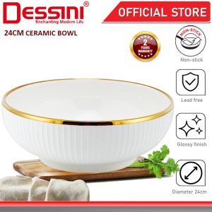 DESSINI ITALY 9.5 Inch Ceramic Serving Bowl Salad Soup Cereal Casserole Non Stick Healthy Stock Pot Dinnerware MANGKUK