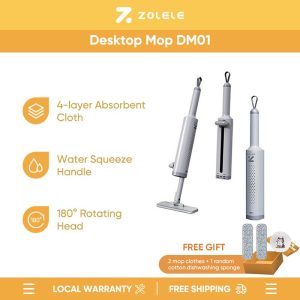Zolele DM01 Mini Desktop Mop Portable Self-Squeeze Small Mop for Small Space One Button Operation Strong Water Absorbency