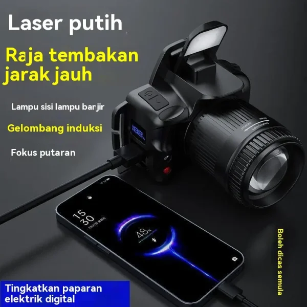 Hadiah Hari Bapa Lampu Depan USB, Penggunaan Luaran, Cahaya Kuat, Bateri Berganda, Bateri Litium, Lumen Tinggi, Sesuai untuk Kerja dan Memancing, Tangkapan Malam, dengan Induksi, Hayat Bateri Panjang