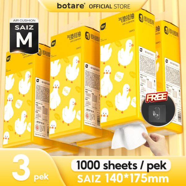 [3PCS] Botare itik kecil AIR-cushion cheerful soft deluxe tissue, 4 layers, 1000sheets, 140x175mm, 9 keping