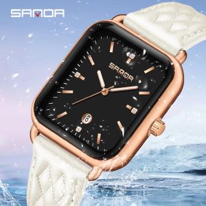 SANDA 1134 Jam Tangan Fesyen Elegan dan Kasual, Untuk Wanita, Kalis Air, Jam Tangan Kuarza Berlian Persegi Perniagaan Mewah, AW24
