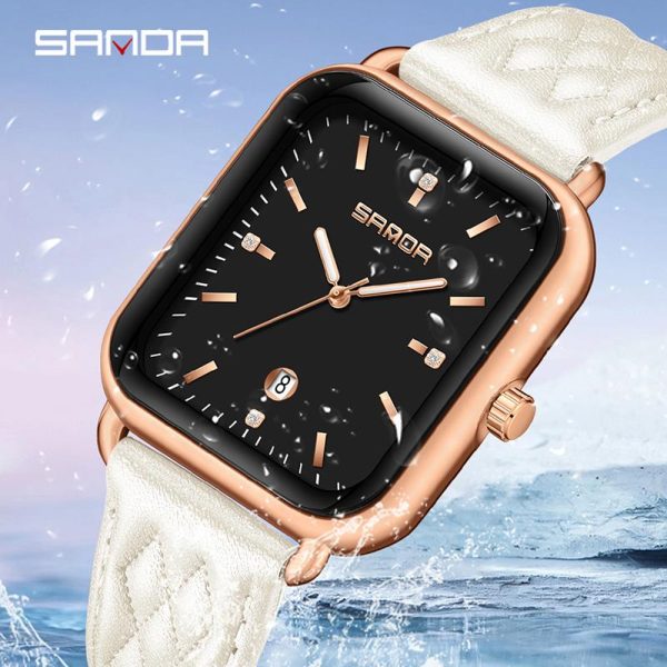 SANDA 1134 Jam Tangan Fesyen Elegan dan Kasual, Untuk Wanita, Kalis Air, Jam Tangan Kuarza Berlian Persegi Perniagaan Mewah, AW24