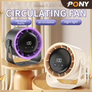 PONY MALL PortableWall-Mounted Wireless Desktop Turbine Hurricane Fan Powerful Wind Speed,Equipped with a High-Efficiency Brushless DC Motor fans 90 Degree Rotation,Digital Display , Large Capacity 6000mAh Battery Maximum Long Use Time Up To 20H Kipas