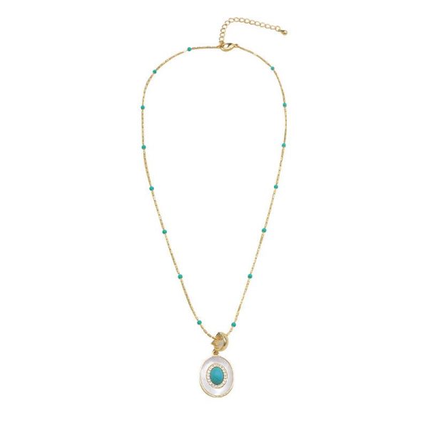 [Jade+Pearl]Kalung Peluh Musim Panas & Manik SWARO Tahan Kotoran Loket turquoise semulajadi Kalung Cantik Hypoallergenic untuk Wanita Barang kemas yang bergaya dan serba boleh gelang jade original