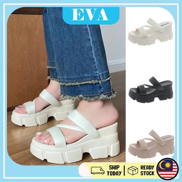 READY STOCK EVA Thick Women's Sandal Kasut Wanita Casual Wedges Flip Heels Rubber Perempuan