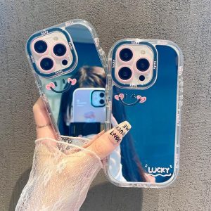 Sarung Telefon Cermin Smile Ins, untuk iPhone 11, 15, 14, 13, 12, Pro, Xs Max, XR, X, 7, 8 Plus, SE 2020, Sarung Lembut Jelas Korea, Sarung Telefon Bimbit, Sarung Telefon Bimbit, Bahan Silikon, Penutup Belakang Pelindung Kalis Kejutan