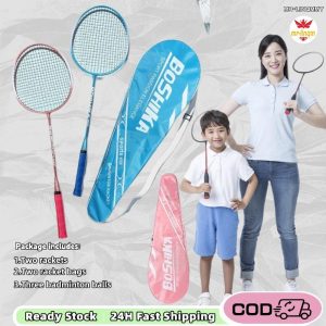 {MR-LINQM}Badminton racket set adult children badminton training racket set cheap badminton+free bag equipment 3 alloy balls chrome grip（Set raket badminton untuk dewasa dan kanak-kanak set raket badminton badminton murah ） Girls Box Ramadhan