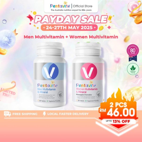 Pentavite Men & Women Multivitamin Set, Essential Nutrition for Him & Her (30 tablets*2)