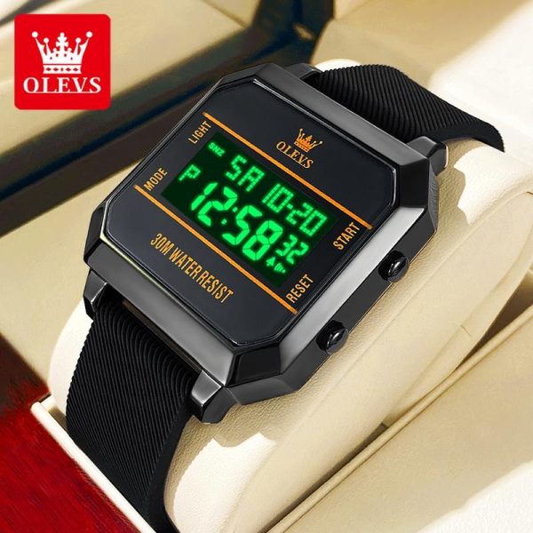 OLEVS Jam Tangan Elektronik untuk Lelaki dan Wanita Kalis Air Dail Digital Persegi Asli Fesyen Berkilau dengan Paparan Kalendar Kotak 1103 Watches persegi Material logam+kulit dalam stok Warna berbilang Pejabat parti pemberian hadiah Garanti 1 tahun