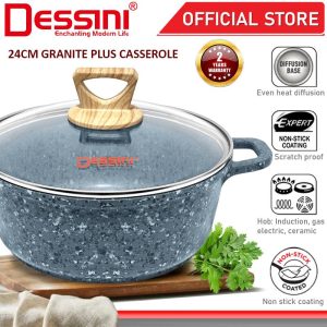 DESSINI ITALY 24CM Granite Plus Casserole Induction Non Stick Pot Bowl Wok Pan Cookware Tool with Cover Periuk