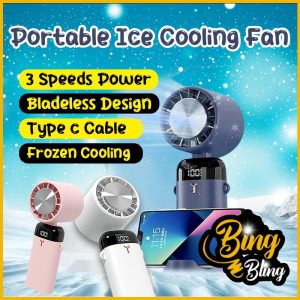 【Bing Bling】Portable Handheld Fan LED Display 90 Degree Adjustable Desktop Refrigeration Fan with Phone Holder