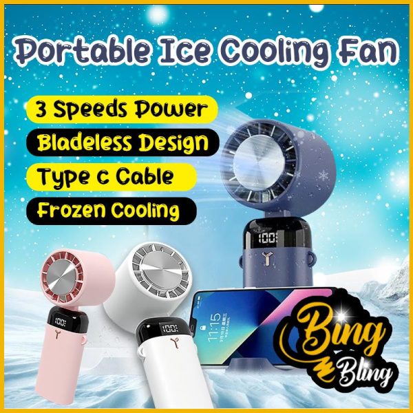 【Bing Bling】Portable Handheld Fan LED Display 90 Degree Adjustable Desktop Refrigeration Fan with Phone Holder