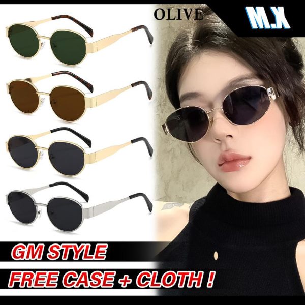 Cermin Mata Hitam Terpolarisasi, Gaya METAL MX STUDIO-OLNA, Cermin Mata Hitam Gaya Korea, Gaya Aloi, Cermin Mata Muka Bulat, Perlindungan UV, Bingkai Besar, Sesuai untuk Memandu, Untuk Wanita dan Lelaki
