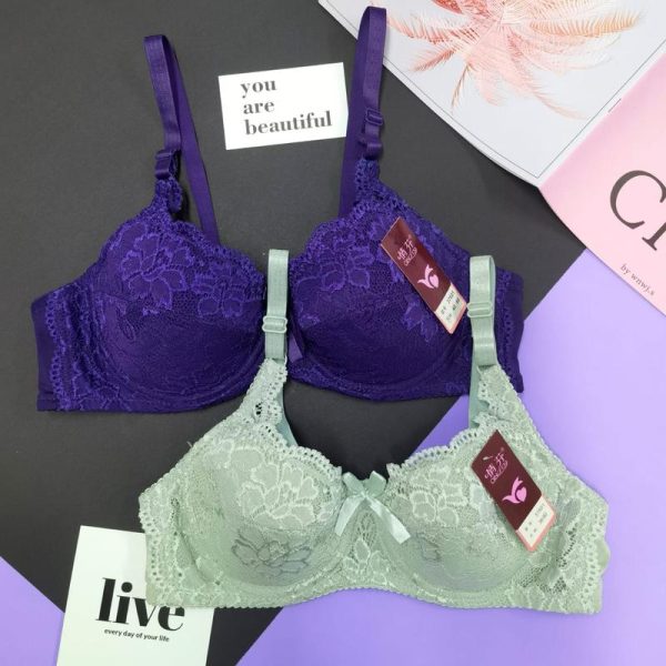 Women Bra Wired 2 hook 34-42 Cup B Floral Lace Bra Baju Dalam Wanita Berdawai Coli Wanita Underwear