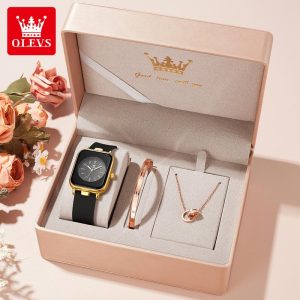 【Garansi 1 Tahun】OLEVS Jam Tangan Wanita Kuarz Kalis Air 3ATM Material Logam Premium Desain Elegan+Gelang+Kalun Set Komplitg Warna Cantik Promo Spesial Sekarang+Kotak Hadiah Percuma Lady watch 9961T
