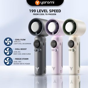Yoromi 199 Speed Portable Cooling Kipas Angin Tangan Bettery Tahan Lama USB Rechargeable Ice Mini Handheld Fan LED Display Battery Life Mf01