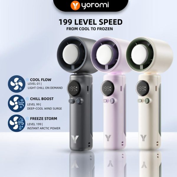 Yoromi 199 Speed Portable Cooling Kipas Angin Tangan Bettery Tahan Lama USB Rechargeable Ice Mini Handheld Fan LED Display Battery Life Mf01
