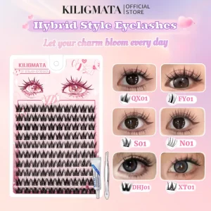 Set Sambungan Bulu Mata, KILIGMATA, dengan Gam dan Pinset, 10 Baris, Bulu Mata Palsu DIY, Alamiah, Tebal dan Lembut, Gaya Manga, Bulu Mata Kluster Boleh Digunakan Semula, Sesuai untuk Pemula, Pelajar, Aktiviti Harian atau Parti